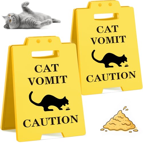Funny Cat Vomit Caution Sign, Humorous Double-sided Printing Desk Sign for Cat Lovers, Perfect Cat Mom or Cat Dad Gag Gifts for Pet Owners, Best Friends, Cat Enthusiasts, Cat Themed Home Office Decor