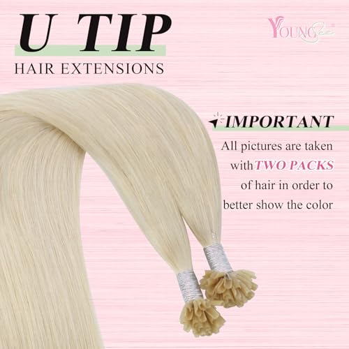 Image of YoungSee U Tips Hair Extensions Real Human Hair Blonde U Tip Extensions Remy Hair Platinum Blonde Hot Fusion K Tips Hair Extension Straight Ktips Human Hair Extension for Women 16In 1G /S 50G