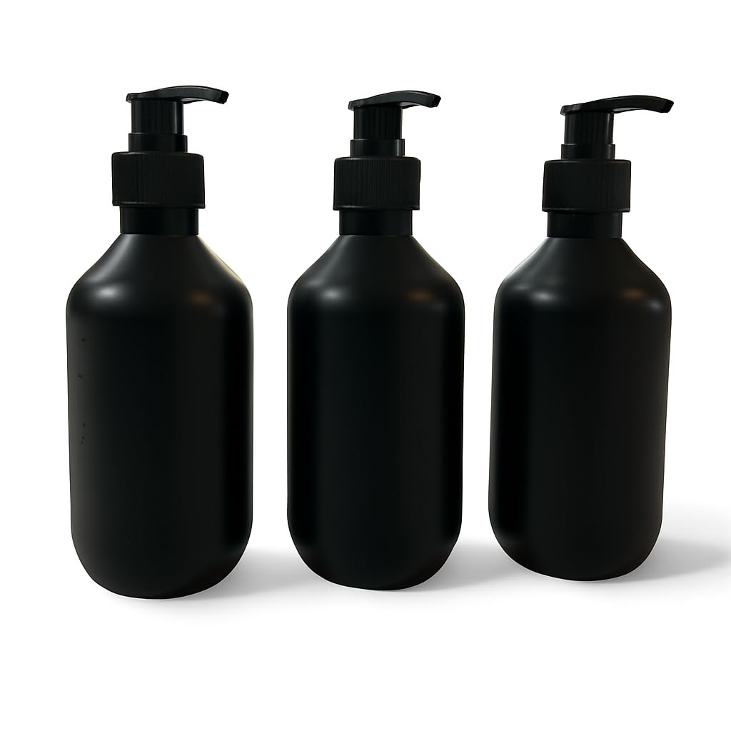 Jabonera Baño 3 Botes de Plástico Negro 300ml, para Gel Champú Acondicionador y Cremas, Dosificador Jabon Baño Dispensador Jabon Ducha Jabonera Baño dosificador