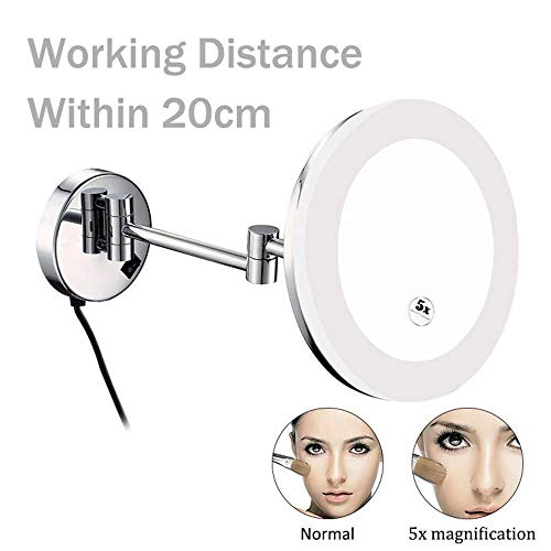 Espejo iluminado JCAKES 5X con interruptor y brazo extensible para baño moderno 6