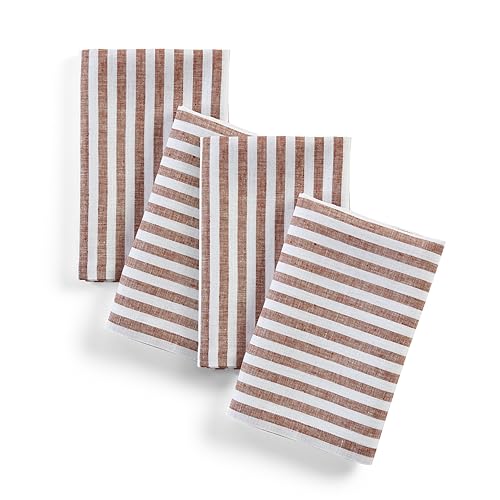 Image of Solino Home 100% Pure Linen Napkins, 20 x 20 in, Cinnamon Striped, Set of 4 | Amalfi Stripe, elevate everyday dining and special gatherings, woven stripe, European flax fibres, soft, OEKO-TEX Certified