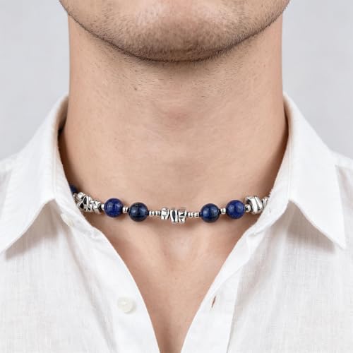 Lsnesstla Men's Lapis Lazuli Hematite Beaded Necklace Natural Stone — view 3