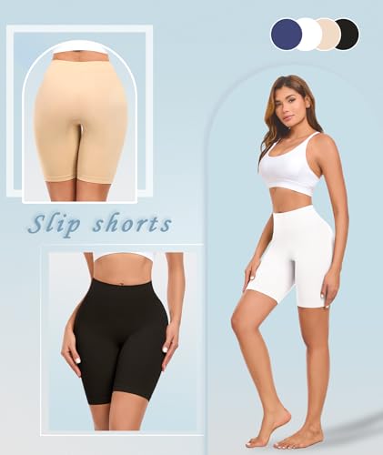 Image of 4 Pack Slip Shorts for Under Dress Women Seamless Boyshorts Panties Anti Chafing Shorts