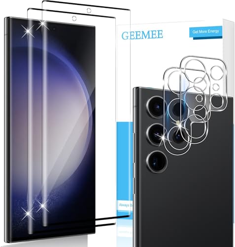 GEEMEE 2+2 Pack for Samsung Galaxy S23 Ultra Screen Protector, 3D Screen Protector + Camera Lens Protector, 9H Hardness HD Clear Anti-Scratch Bubble Free Tempered Glass Protective