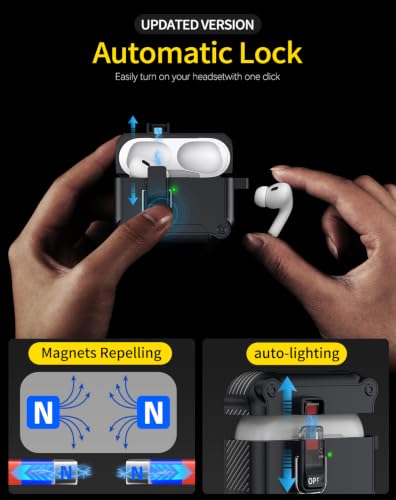 Image of Pohgelan for AirPods 2nd /1st Case with Safety Lock-Black | Magnetic Automatic Lock with Cleaning Kit&Keychain,Compatible with Magsafe