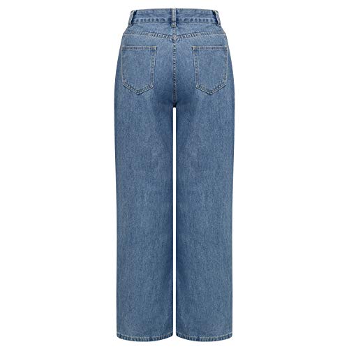 MASZONE High Waisted Jeans for Women Y2K Fashion Baggy Denim Pants Loose Wide Leg Straight Jeans Vintage Streetwear Blue