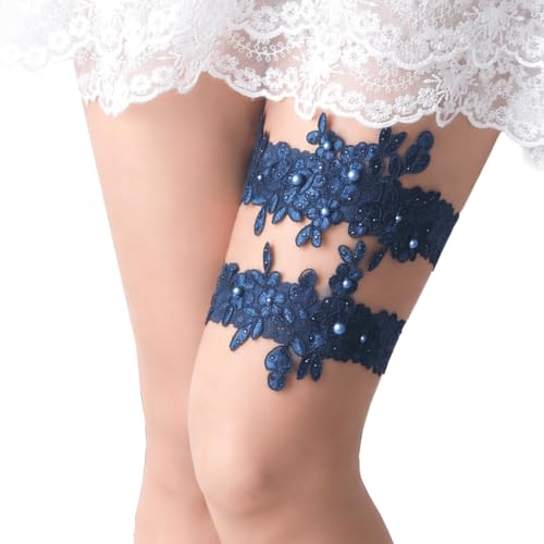 Handmade Navy Blue Lace Wedding Garter Set