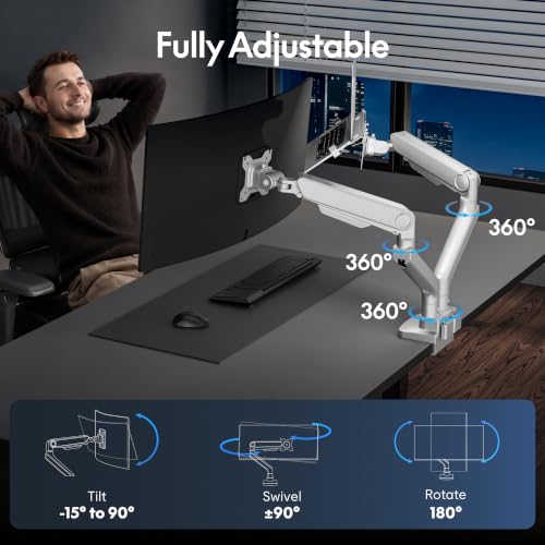 Image of FlexiSpot Laptop Mount, Dual Monitor Arm with Laptop Tray, Fits Up to 49 Inch Monitor and 17.3 Inch Notebook, Full Adjustable Gas Spring Holds up to 44lbs per Arm for Office & Home, White