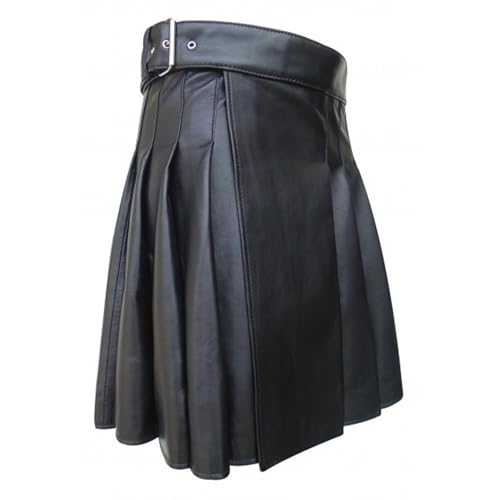 Falda genérica de piel sintética para hombre Kilt escocés gótico punk escocés irlandés tartán lucha punk hombre traje de carnaval kilt tendencia falda plisada tradicional medieval, Negro , L