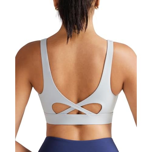 RUNNING GIRL Sports Bra for Women High Support, Molded Cup High Impact Sports Bras with Sewn in Pads Workout Running Bra Silver Grey Small