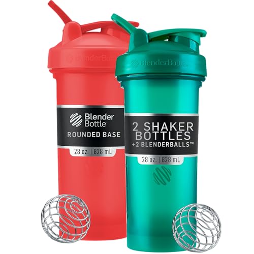 BlenderBottle Classic V2 Shaker Bottle Perfect for Protein Shakes and Pre Workout, 28-Ounce (2 Pack), Red, Green