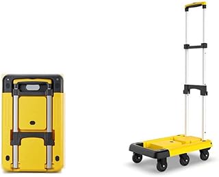 Multi-purpose trolley, universal wheel, trolley, brake, pull rod, trolley, carriage, trolley, folding trolley, small trolley, silent flat car, truck (Yellow)