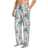 Comodidad versátil: estos bonitos pantalones de hombre rosa loro con hojas de palma actúan como pantalones de salón para hombres, adecuados para noches tranquilas y días perezosos.