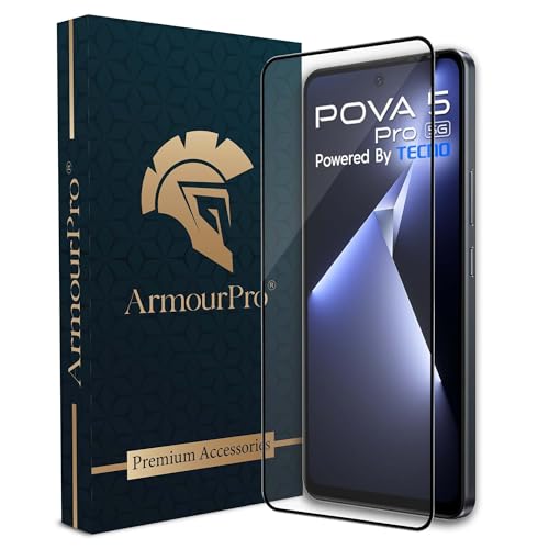 Image of ArmourPro Military Grade Gorilla Tempered Glass Screen Protector for Tecno Pova 5 Pro (6.78 Inch) With Easy Installation Kit| Edge-To-Edge Protector Coverage |Black