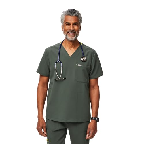 Image of FIGS Chisec Scrub Top for Men - 3 Pockets, Tailored Fit, Squared V-Neck, 4-Way Stretch, Moisture-Wicking