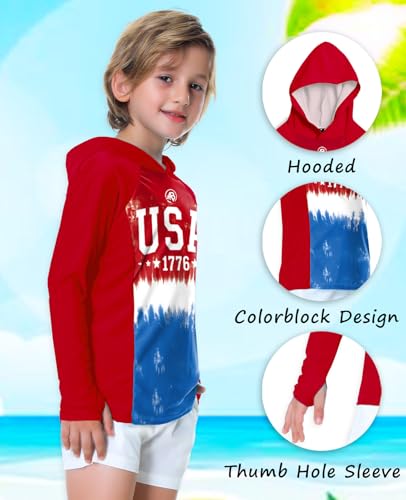 Image of AOBUTE Unisex Kids Long Sleeve Hoodie Rash Guard Boys UPF 50+ Swim Top with Thumb Hole 3-12 Years