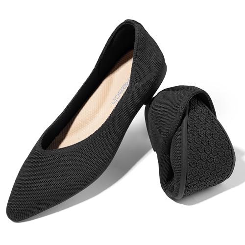 Image of Women Flats Non Slip Work Shoes Slip-On Pointed Toe Ballet Knit Softable Casual Business Flats Comfortable Dressy for Women