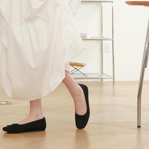 Flats for Women Bowknot Ballet Knit Foldable Flat Square Toe Comfort Light Shoes Office Low Top Flats2