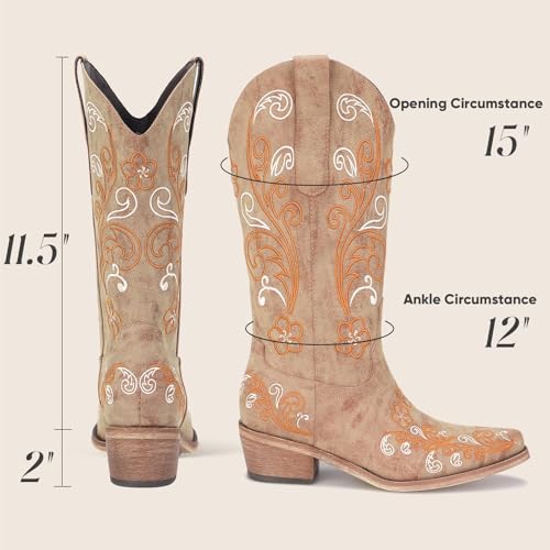 Image of Cowboy Boots for Women, Pointed Toe Chunky Heel | All-day walking comfort design, versatile for daily outfits, country music festivals and western style occasions