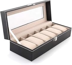 Watch Organizer Box Premium PU Leather Storage Case with Transparent Window, Perfect Watch Holder for Organizing Timepieces (Black) (pack of 1) (6 slot)