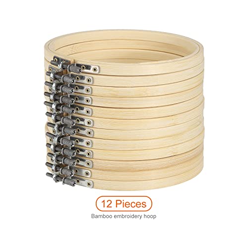 Image of PATIKIL 12 Pieces 6 Inch Embroidery Hoops Round Adjustable Bamboo Circle Cross Stitch Hoop Ring Bulk for Embroidery Art Craft Handy Sewing Decoration