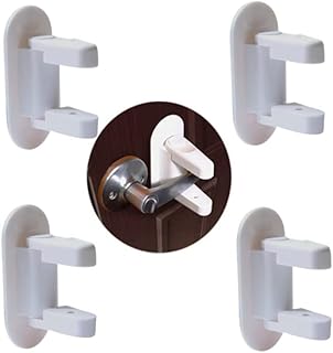 Door Knob Child Proof 4 Pcs Door Lock Without Drilling Lever Locks Strong Adhesive Baby Safety Door Handle Locks Latches Door Handle Child Proof Locks for Childproof Petproof