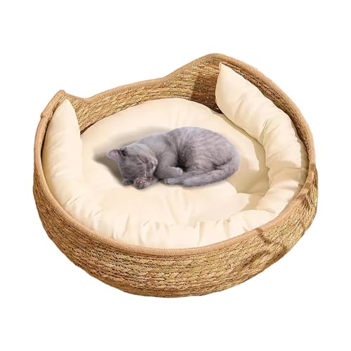 Cama gato cueva tejida de cuerda de algodón con almohada 2