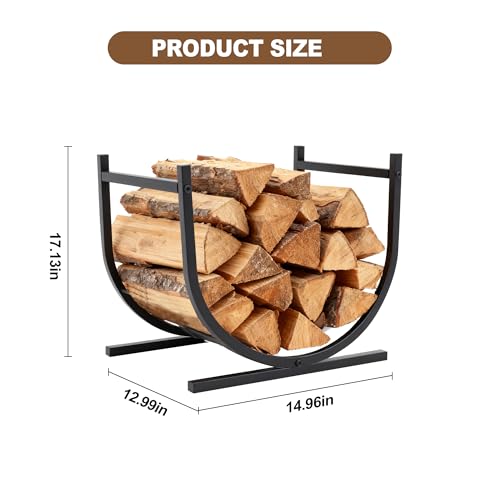 Image of DUMOS 17 Inch Firewood Rack Holder, Heavy Duty Fire Logs Holder for Indoor Fireplace, Outdoor Metal Fire Wood Log Pile Storage Stacker Organizer, Patio Logs Stand Tool, Black