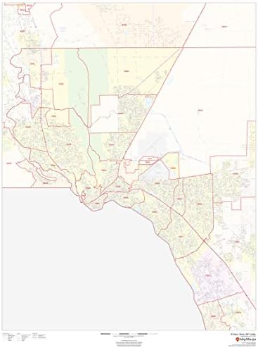 El Paso, Texas Zip Codes - 36" x 48" Matte Plastic Wall Map