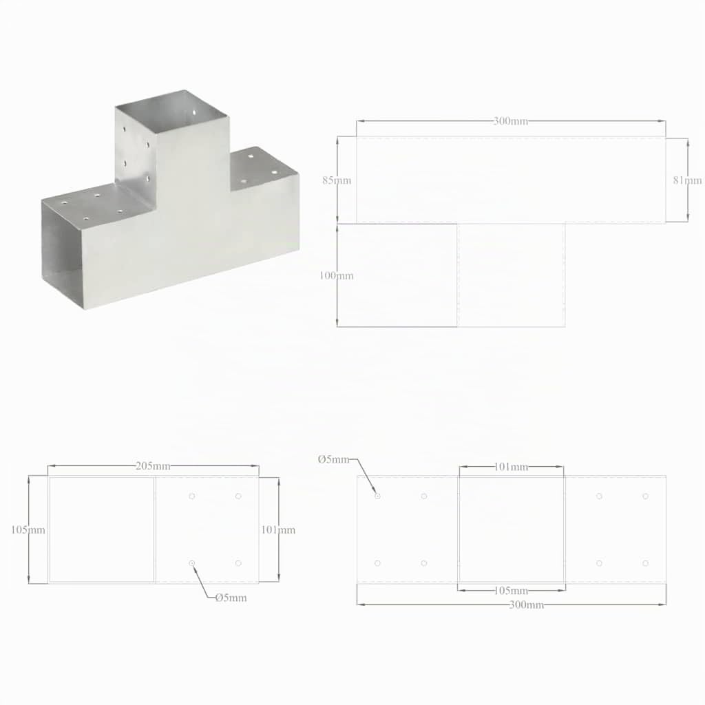 vidaXL 4X Conectores de Postes en T Soporte Jardín Patio al Aire Libre Estacas Exterior Valla Cerca Separador Metal Galvanizado 101x101mm