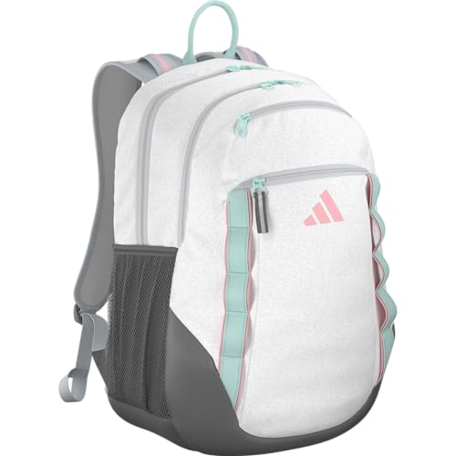 adidas Mochila Excelerator (33L) Grande Durável Mochila Atlética para Laptop para Meninos/Meninas, Sarja Branca/Semi Flash Aqua Azul/Semi Rosa Spark, Tamanho Único, Sarja branca/semi flash azul