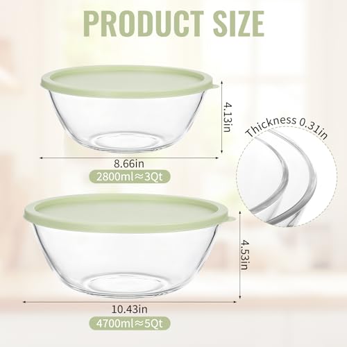 Set de 2 tazones grandes de vidrio con tapa 5QT y 3QT miniatura 2