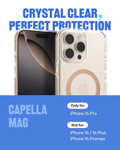 Image of CASEOLOGY by Spigen Capella Mag for iPhone 16 Pro Case [Ultra Clear] Magnetic Military Grade Drop Protection Side Grip Patterns Back Cover Case for iPhone 16 Pro (TPU and PC | Clear Sepia Gold)