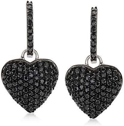 Ross-Simons 2.10 ct. t.w. Black Spinel Heart Drop Earrings in Ste...