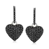 Ross-Simons 2.10 ct. t.w. Black Spinel Heart Drop Earrings in Sterling Silver