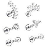 6 Pcs Silver Helix Earrings, Helix Piercing Jewellery Tragus Piercing Jewellery, Silver Jewelry for Ears and Lips, Suitable for Ladies Evening Dresses Dances Jewelry for Women