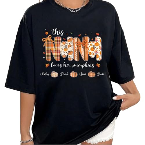 Personalized Mama Shirt, Custom This Mama Loves Her Pumpkins Shirts, Fall Pumpkin Halloween Nana Shirt,Gift for Mom3