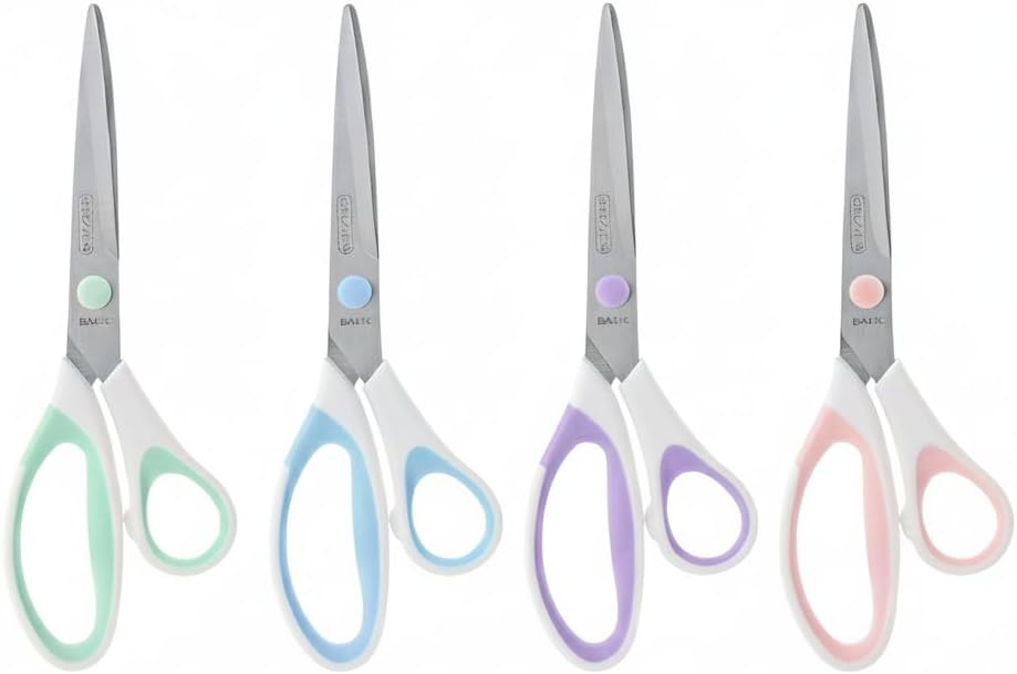 BAZIC Products Stainless Steel Scissors 8", Pastel Color Soft Grip Straight Handle, Sharp Scissor Blades, Cutting Paper Fabric Craft Sewing, 144-Packs