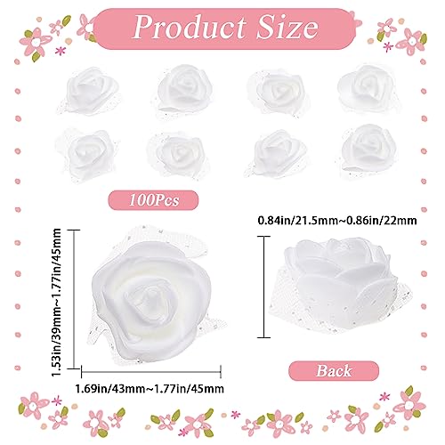 CRASPIRE 100Pcs Foam Rose Heads with Lace Edge White 3D Artificial Flower Head Small for DIY Crafts Accessories Valentine's Day Home Party Wedding Bridal Bouquet Decoration 1.7 x 1.7in - Image 2