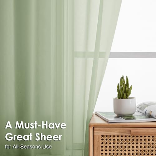 Image of OVZME Light Green Sheer Curtains 84 Inches Long 2 Panels - Soft Light Filtering Window Sheer Panels for Living Room /Bedroom, Top Dual Rod Pocket, 1 Pair, Each 42Wx84L Inches