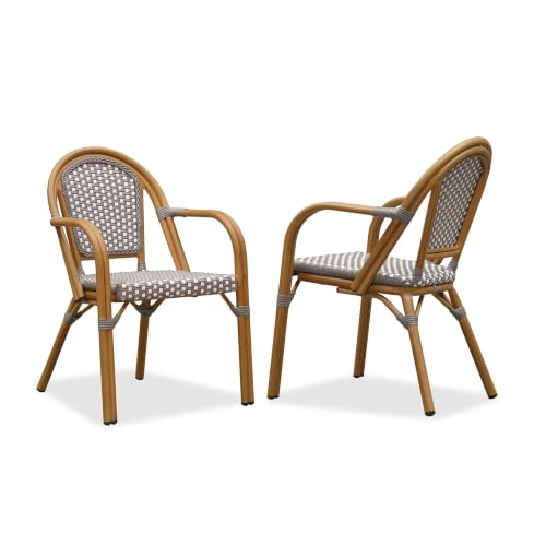 Image of PURPLE LEAF French Outdoor Dining Armchairs Set of 2, Bamboo Finish, Gray