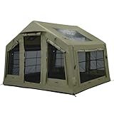 MC エアーテント 8㎡ オックスフォード素材 インフレータブル ロッジ型 3~5人用 煙突穴付き ファミリー キャンプ 組立簡単 エアフレームテント アウトドア 防蚊虫 4シーズン 収納袋 空気入れ付き