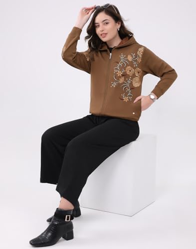 Image of Monte Carlo Women's Regular Fit Embroidery Hooded Neck Full Sleeve Winter Sweatshirt | Elegant Embroidery | Soft Warm Fabric | Stylish Winter Hoodie for Women (Pack of 1)