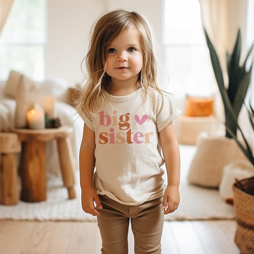 Boho Girls Big Sister Shirt - Retro New Big Sister - Pregnancy Reveal Baby Birth Announcement - Natural Toddler Youth Tee2