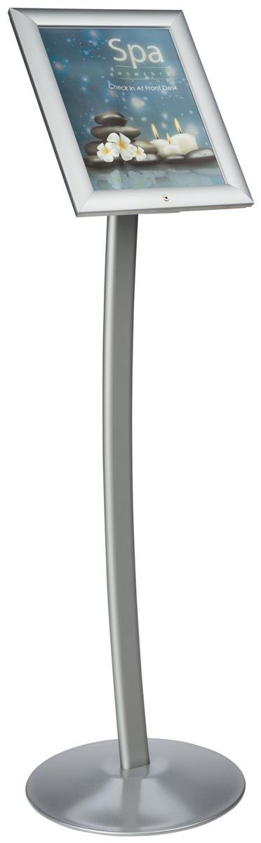 Displays2go 8.5" x 11" Outdoor Pedestal Menu Sign, Floor Standing, Snap-Open Door, Aluminum – Silver (CM8511PSV2)