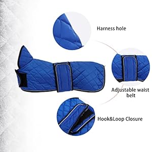 Geyecete Warm Thermal Quilted Dachshund Coat, Dog Winter Coat with Warm Fleece Lining, Outdoor Dog Apparel with Adjustable Bands for Medium, Large Dog-Blue-S Geyecete Warm Thermal Quilted Dachshund Coat Dog Winter Coat with Warm Fleece Lining Outdoor Dog Apparel with Adjustable Bands for Medium Large Dog Blue S