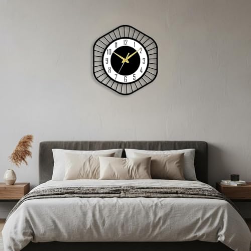 Image of Wall Clock Stylish Metal Analog Wall Clock for Living Room, Bedroom, Office, Kitchen, Home and Hall | Antique Fancy Big Size Modern Wall Watch (Black ST-62, 60 CM)