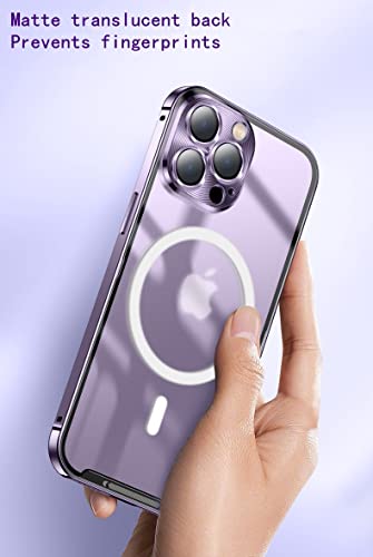Iphone 14 Pro Magnetic Case Compatible With Magsafe With Camera Lens Protector And Safety Lock Metal Aluminum Alloy Bumper Matte Translucent Back Cover (Black) #TOP5