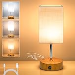 6000mAh Bedside Lamps, 10.8" Touch Control Rechargeable Table Lamp with Wood Grained Base & Fabric Lampshade, Dimmable Minimalist Wireless Battery Lamp for Living Room Bedroom Office Decor (1)