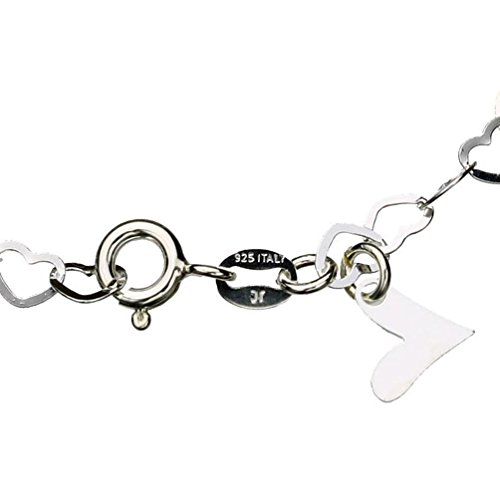 Sterling Silver Flat Heart Link Charm Anklet Nickel Free Chain Italy Adjustable2